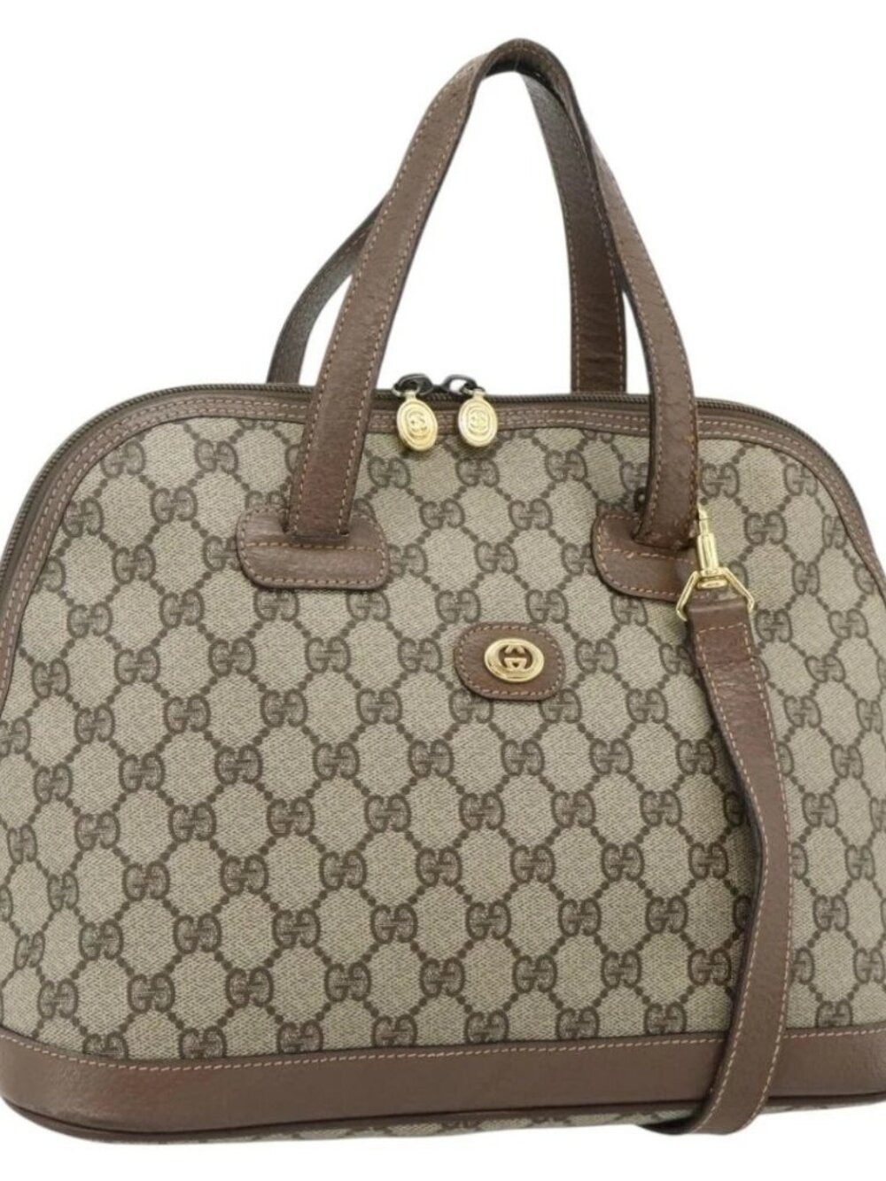 GUCCI GG Supreme Hand Bag PVC 2way Beige Gold Auth